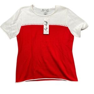 Gladys Bagley XL Sweater New w/ Tags Red Ivory Short Sleeve Crew